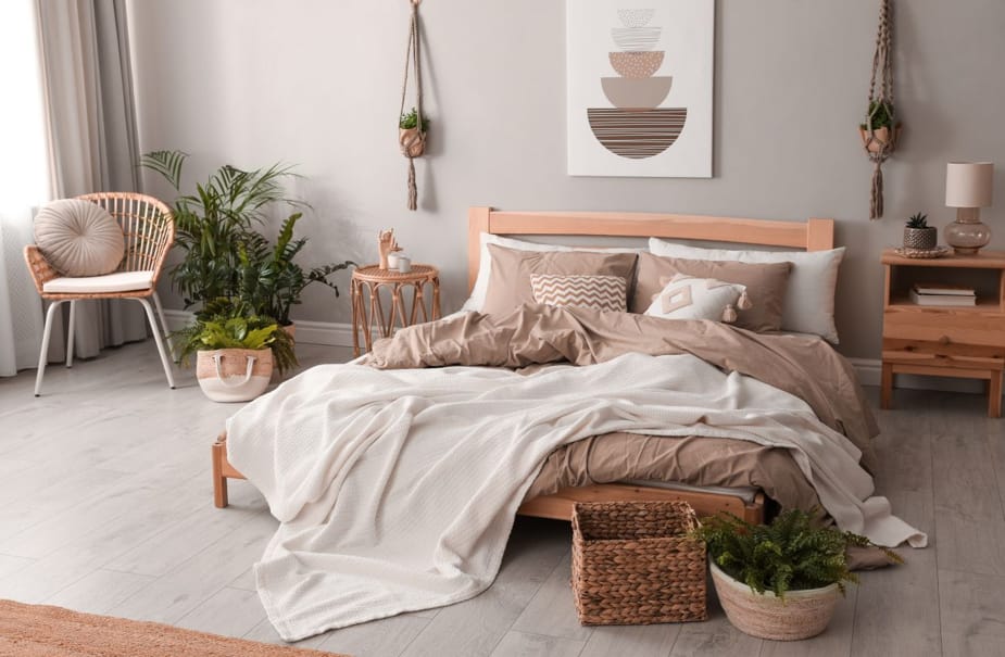 Neutral bedroom showing a soft paint finish suited to a low-traffic living space